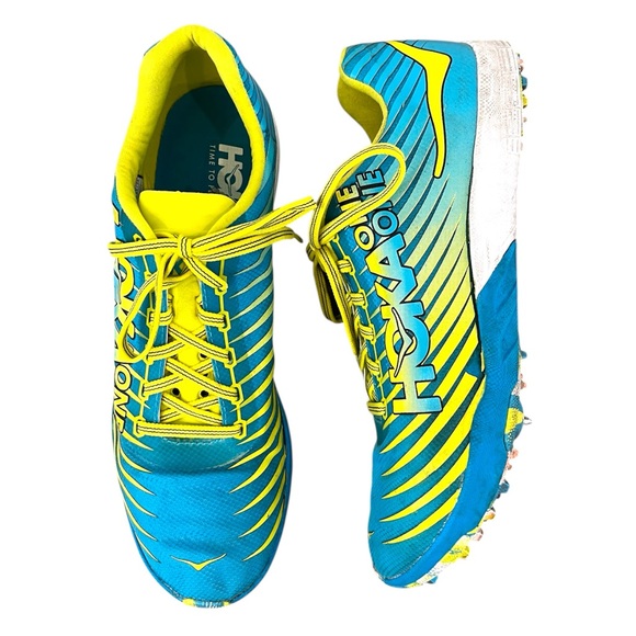Hoka One One Men’s Evo XC Blue Yellow Spike Running Shoes Size 10 Track Field - Picture 1 of 16